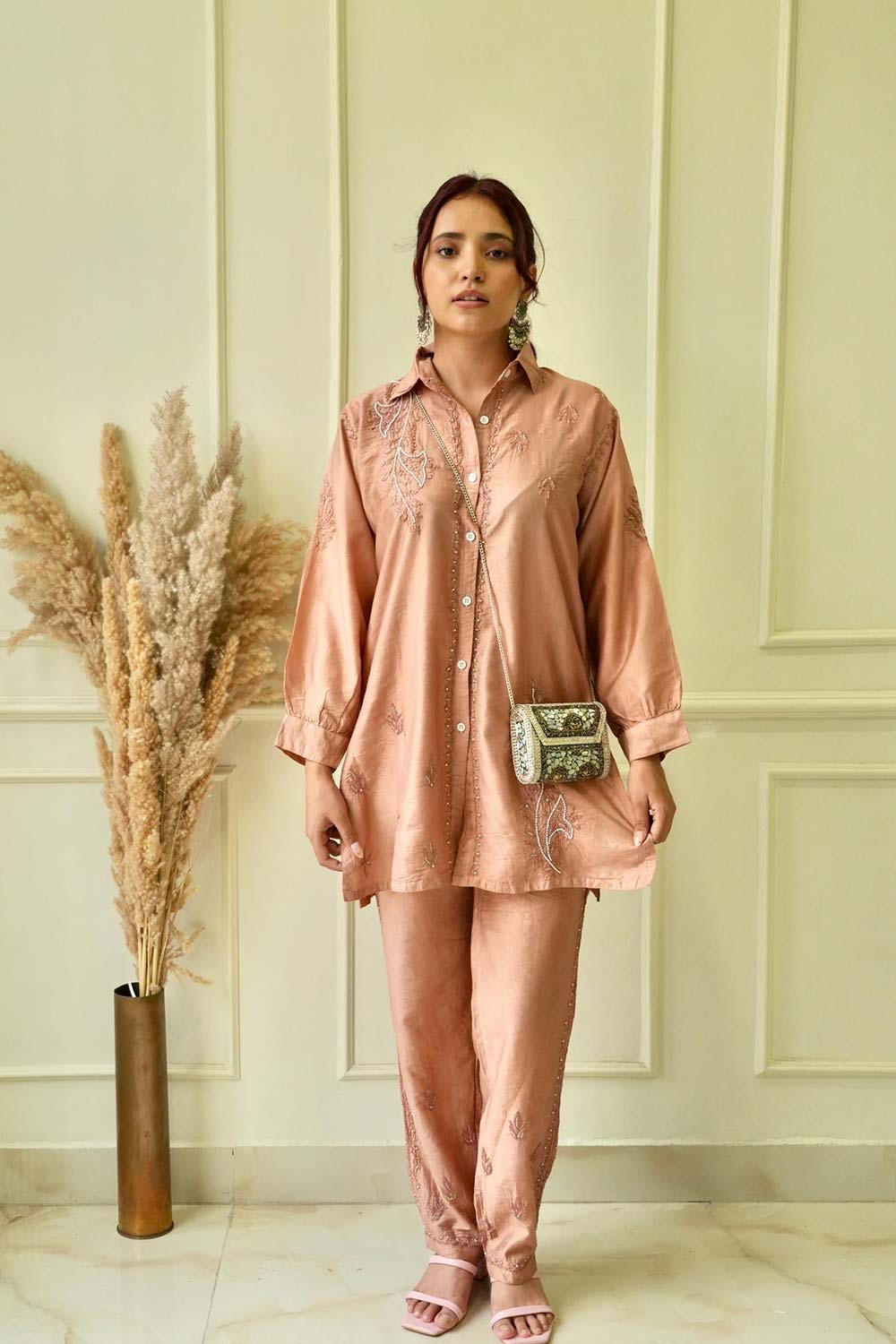 Lily Chikankari co-ord set in Brown