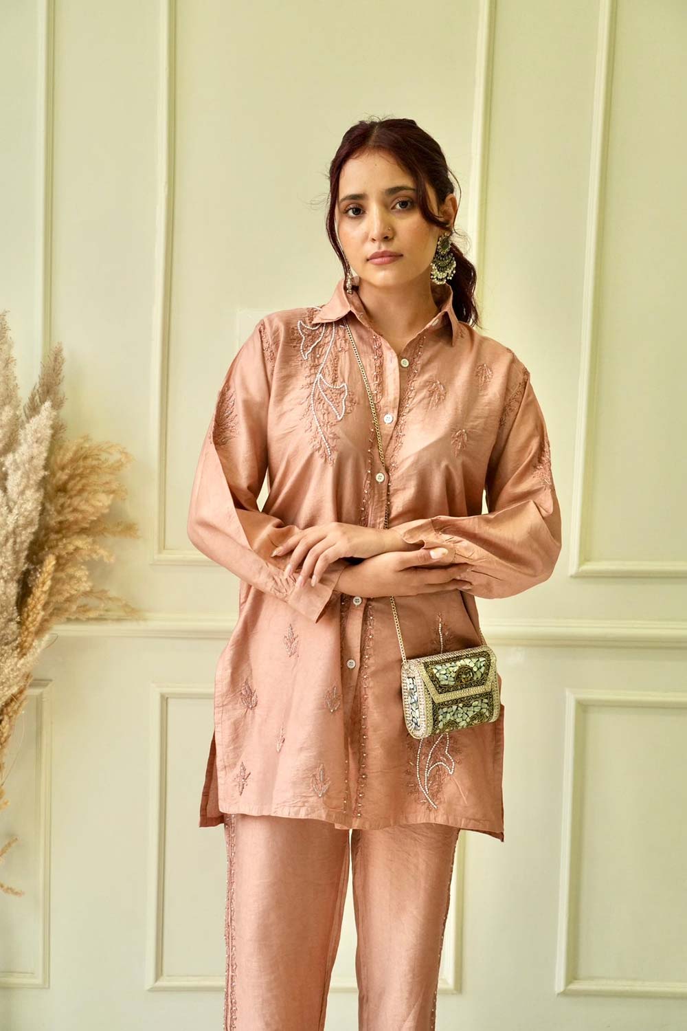 Lily Chikankari co-ord set in Brown