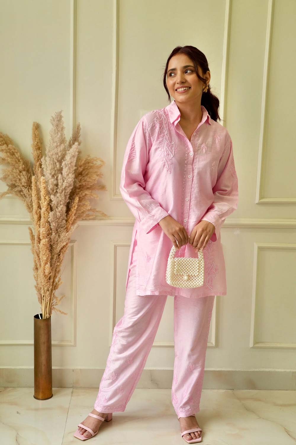 Lily Chikankari co-ord set in Pink