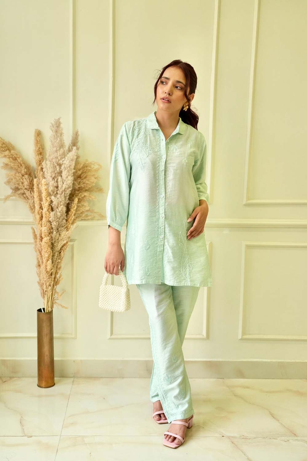 Lily Chikankari co-ord set in Sea green