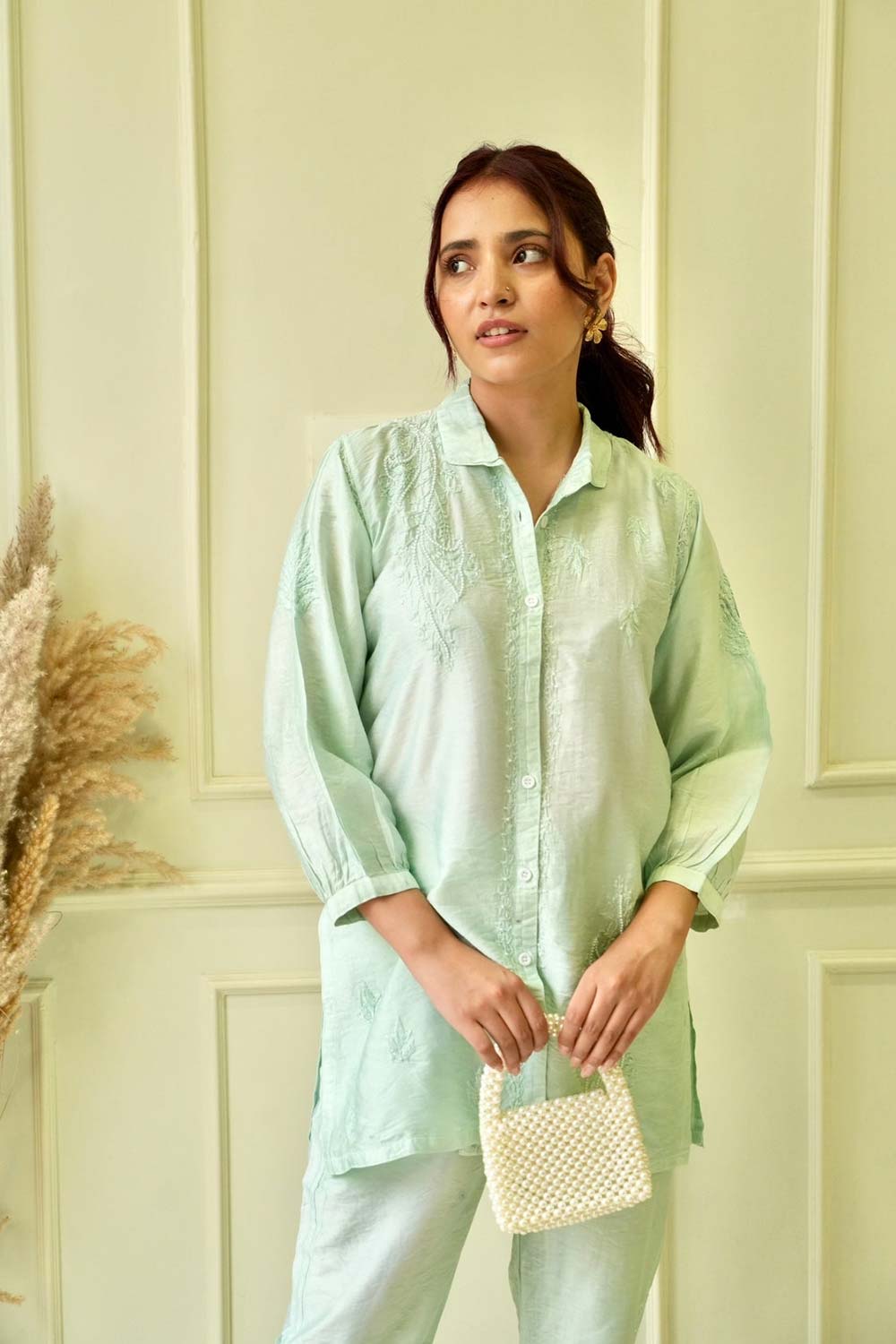 Lily Chikankari co-ord set in Sea green