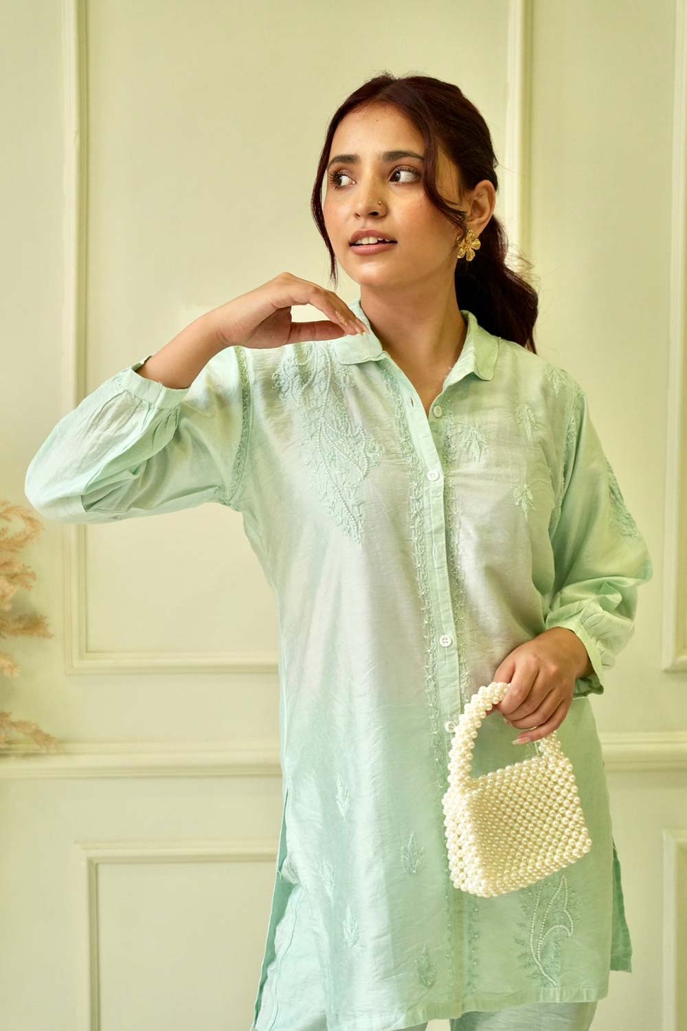 Lily Chikankari co-ord set in Sea green