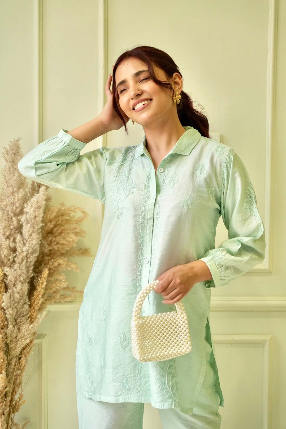 Lily Chikankari co-ord set in Sea green