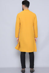 Men's Yellow Cotton Solid Long Kurta