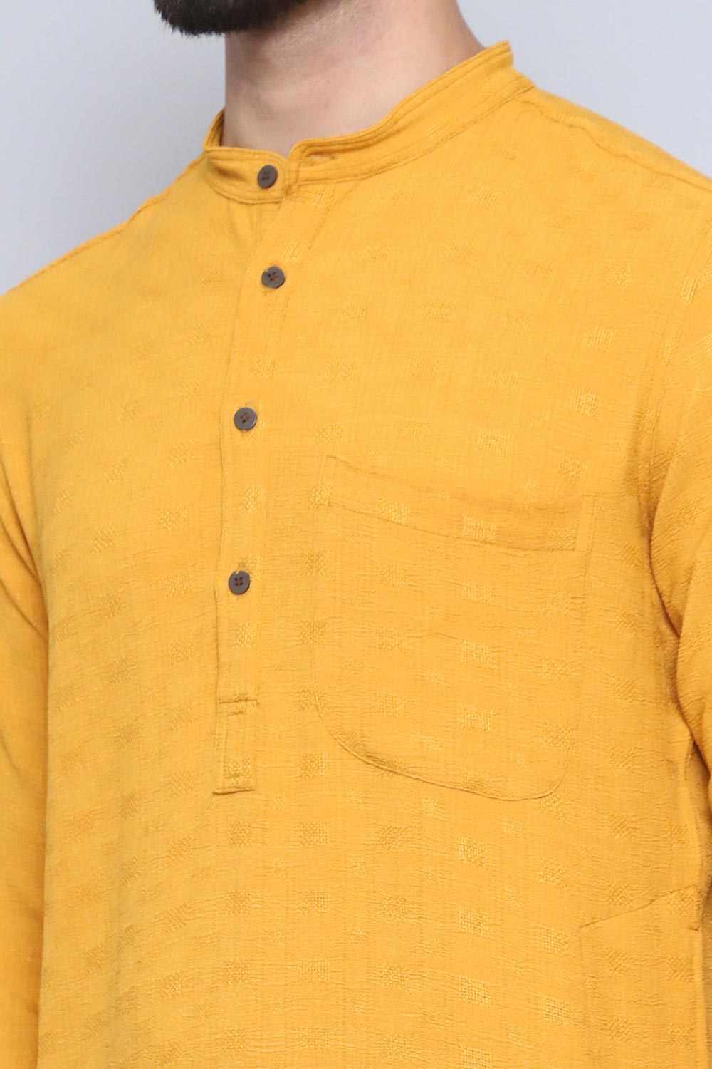 Men's Yellow Cotton Solid Long Kurta