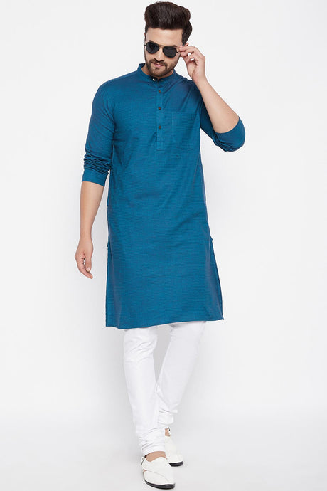 Buy Blended Cotton Solid Kurta in Blue Online - Back