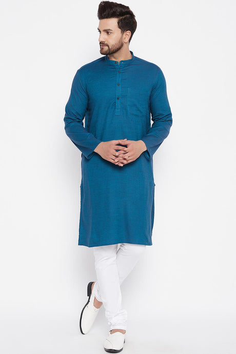 Buy Blended Cotton Solid Kurta in Blue Online