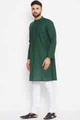 Men's Cotton Solid Kurta Top In Green