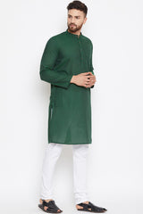 Men's Cotton Solid Kurta Top In Green