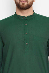 Men's Cotton Solid Kurta Top In Green