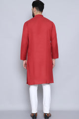 Men's Rust Cotton Solid Long Kurta