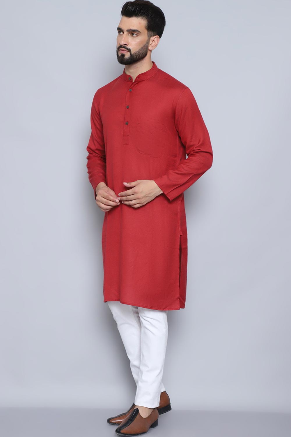 Men's Rust Cotton Solid Long Kurta