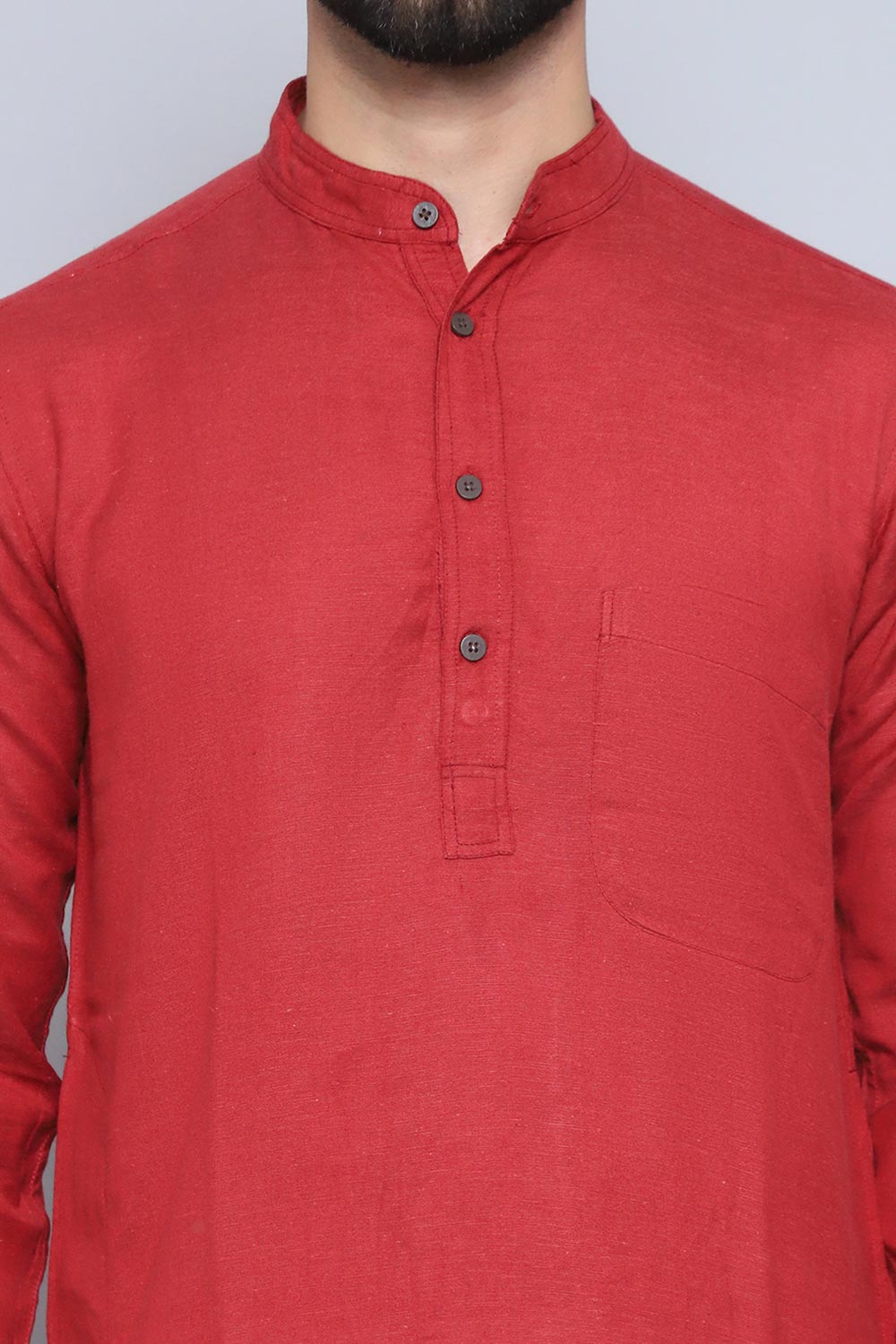 Men's Rust Cotton Solid Long Kurta