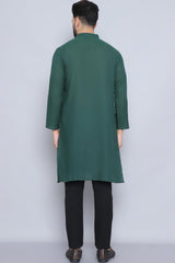 Men's Green Cotton Solid Long Kurta