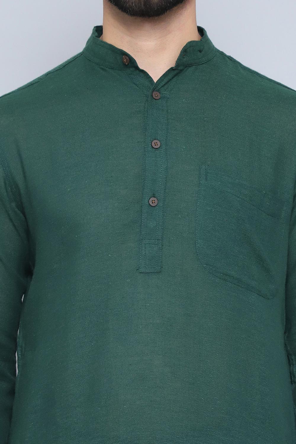 Men's Green Cotton Solid Long Kurta