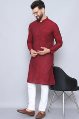 Men's Maroon Cotton Solid Long Kurta