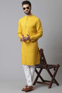 Buy Men's Yellow Linen Stripes Long Kurta Online - KARMAPLACE