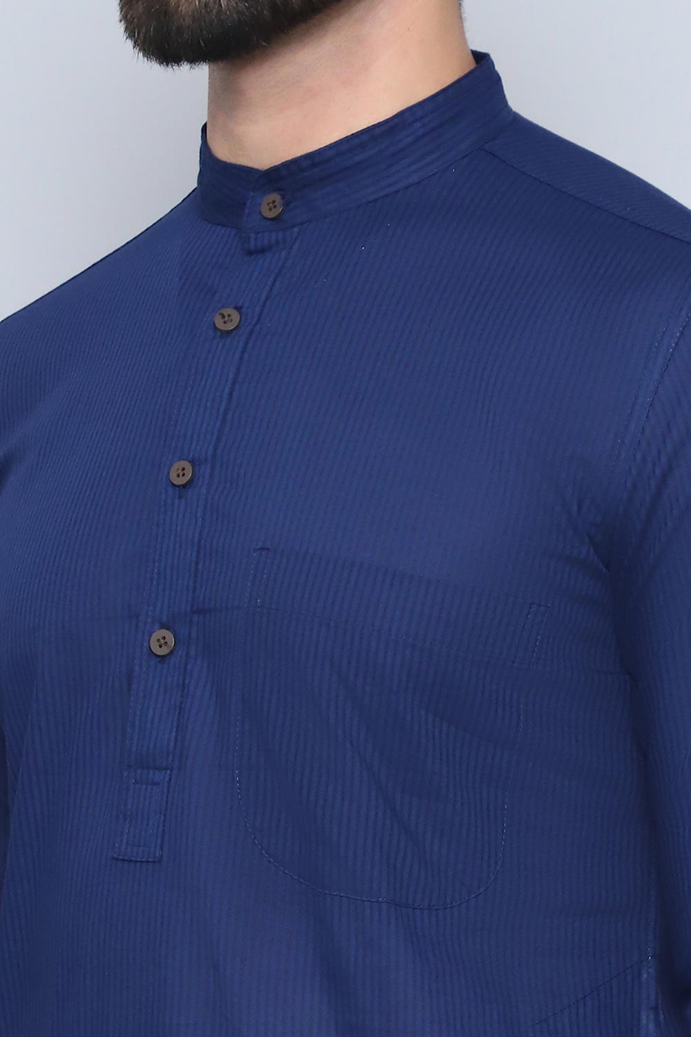 Men's Blue Cotton Solid Long Kurta