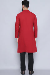 Men's Maroon Cotton Solid Long Kurta