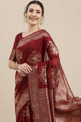 Nabela Burgundy Floral Woven Linen Ready To Wear Saree