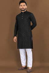 Black Embroidered Rayon Kurta Pajama Set