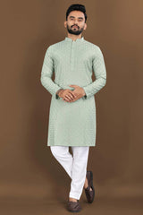 Green Embroidered Rayon Kurta Pajama Set