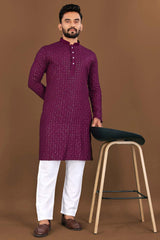 Red Embroidered Rayon Kurta Pajama Set