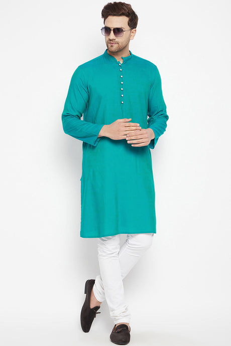 Buy Men's Viscose Solid Kurta in Green