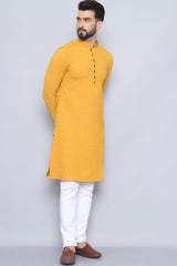 Men's Yellow Cotton Solid Long Kurta