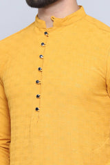 Men's Yellow Cotton Solid Long Kurta