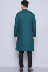 Men's Green Cotton Solid Long Kurta