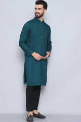 Men's Green Cotton Solid Long Kurta