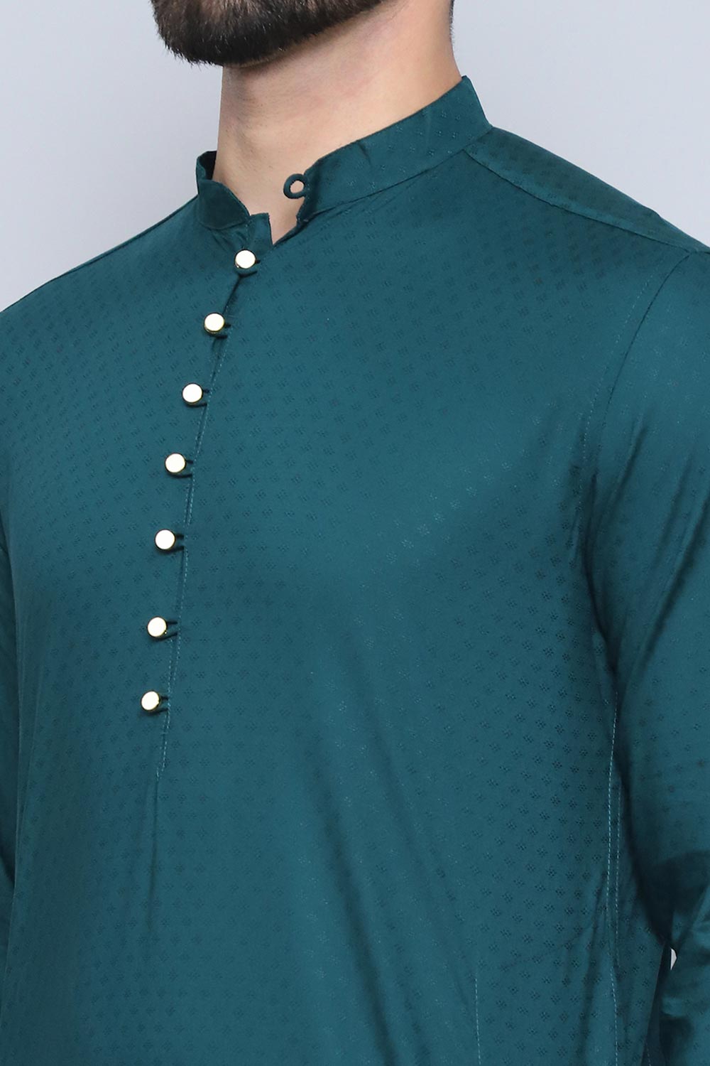 Men's Green Cotton Solid Long Kurta