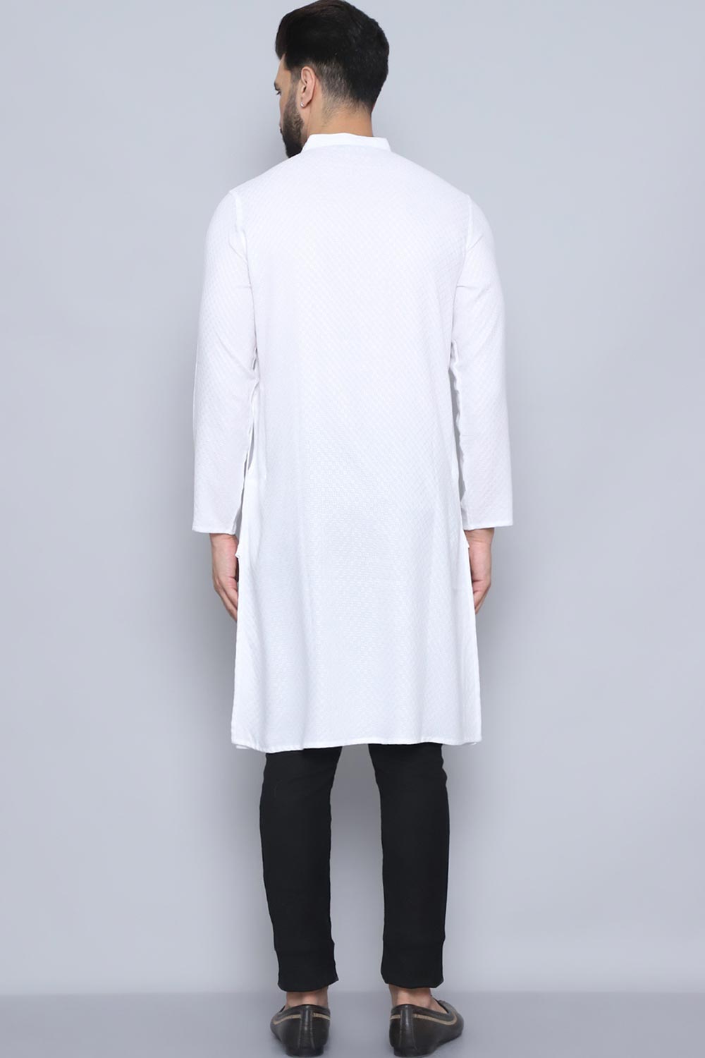 Men's White Cotton Solid Long Kurta