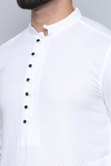 Men's White Cotton Solid Long Kurta