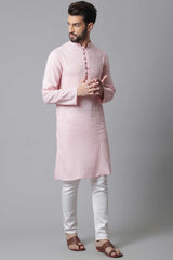 Men's Pink Cotton Solid Long Kurta