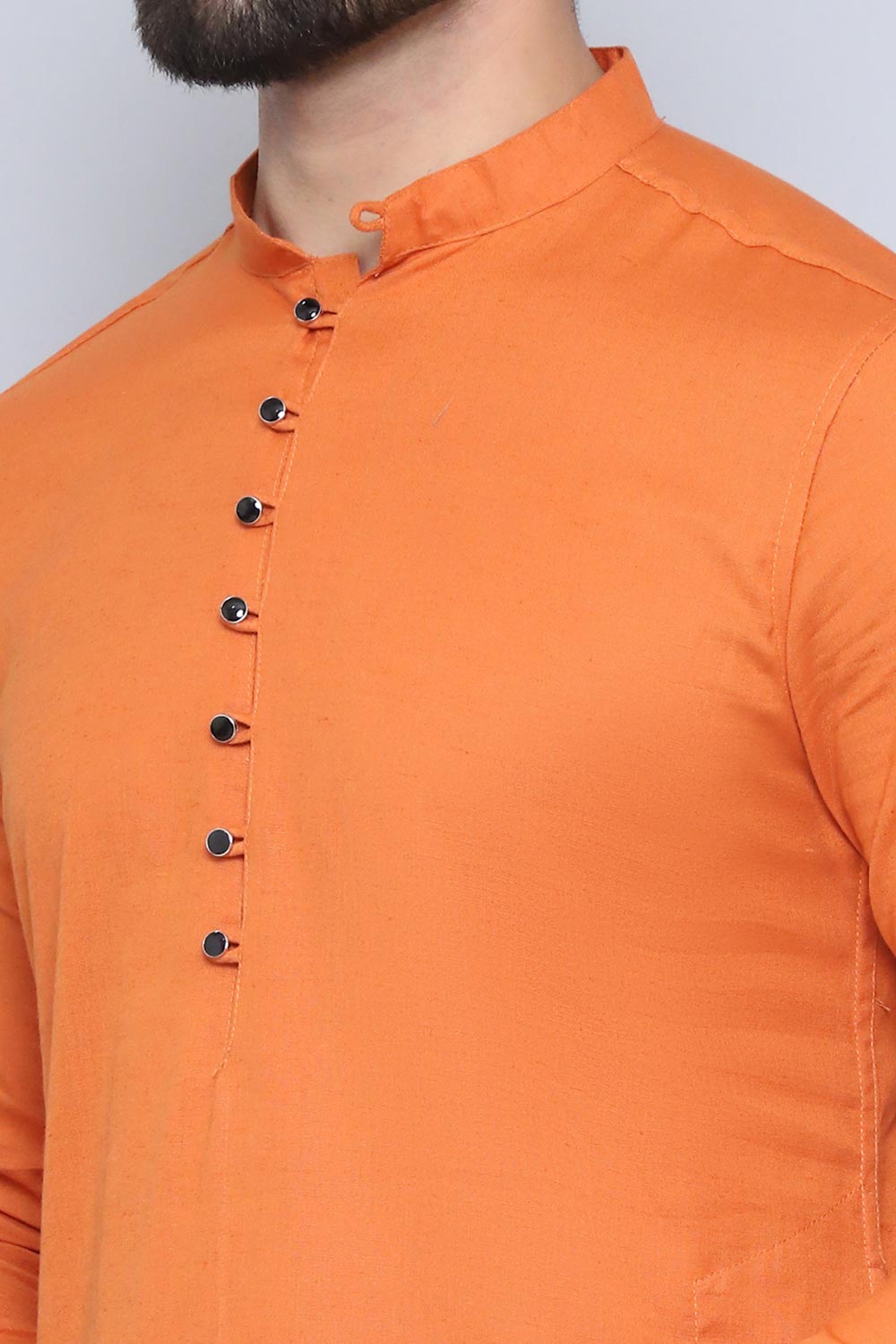 Men's Orange Cotton Solid Long Kurta