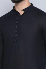 Men's Black Cotton Solid Long Kurta