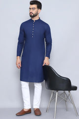 Men's Blue Cotton Solid Long Kurta