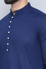 Men's Blue Cotton Solid Long Kurta