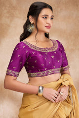 Purple Silk Embroidered Elbow Sleeve Blouse