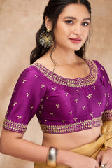 Purple Silk Embroidered Elbow Sleeve Blouse