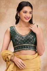 Green Brocade Embellished Sleeveless Blouse