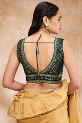 Green Brocade Embellished Sleeveless Blouse