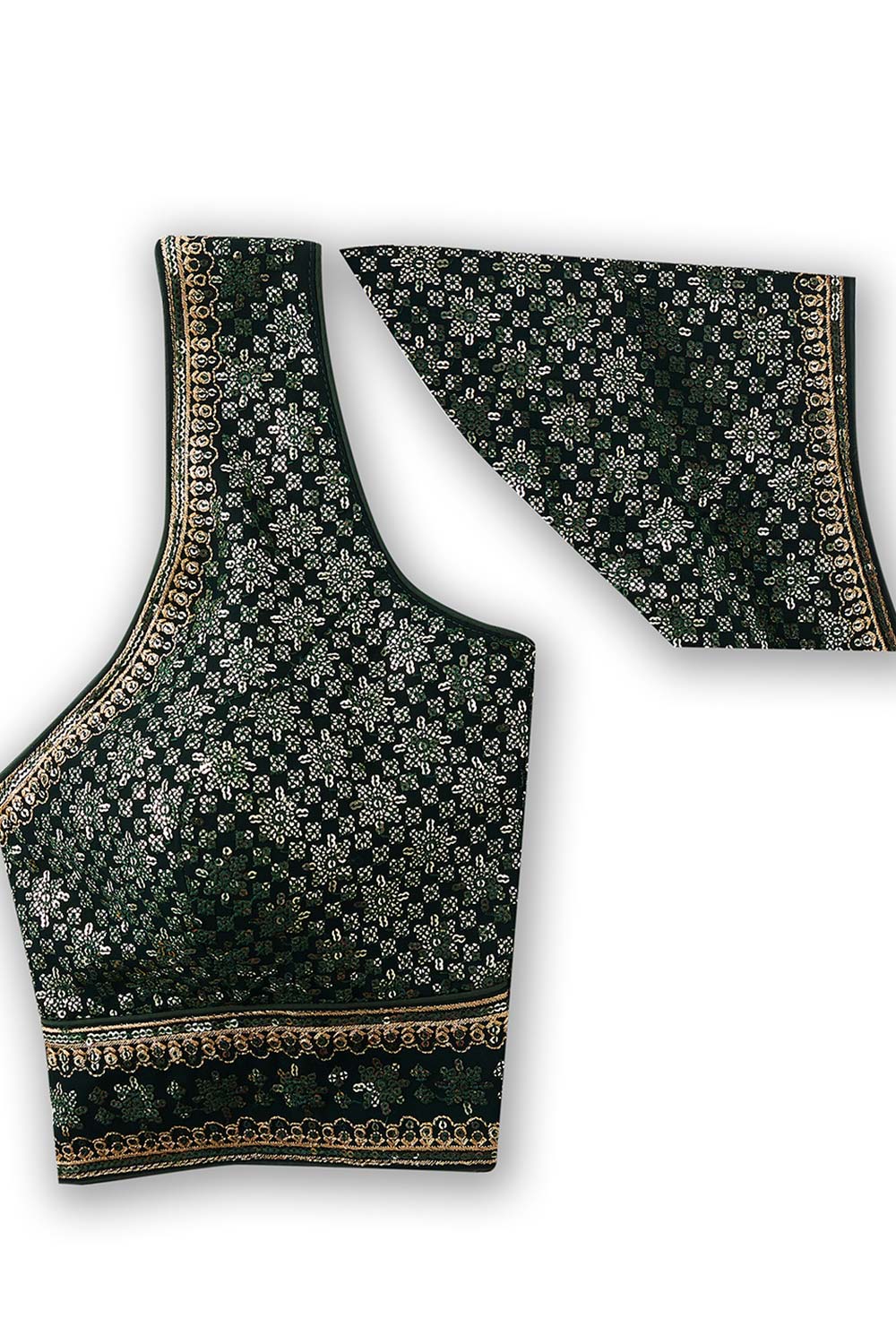 Green Brocade Embellished Sleeveless Blouse