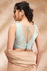 Sky Blue Brocade Woven Sleeveless Blouse