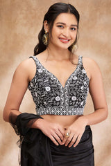 Black Silk Embroidered Sleeveless Blouse