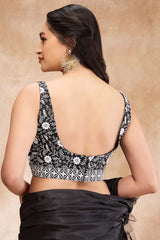 Black Silk Embroidered Sleeveless Blouse