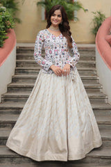 Off White Pure Dayble Viscose Jacquard Lehenga