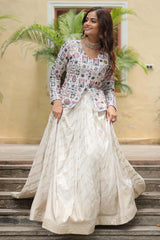 Off White Pure Dayble Viscose Jacquard Lehenga